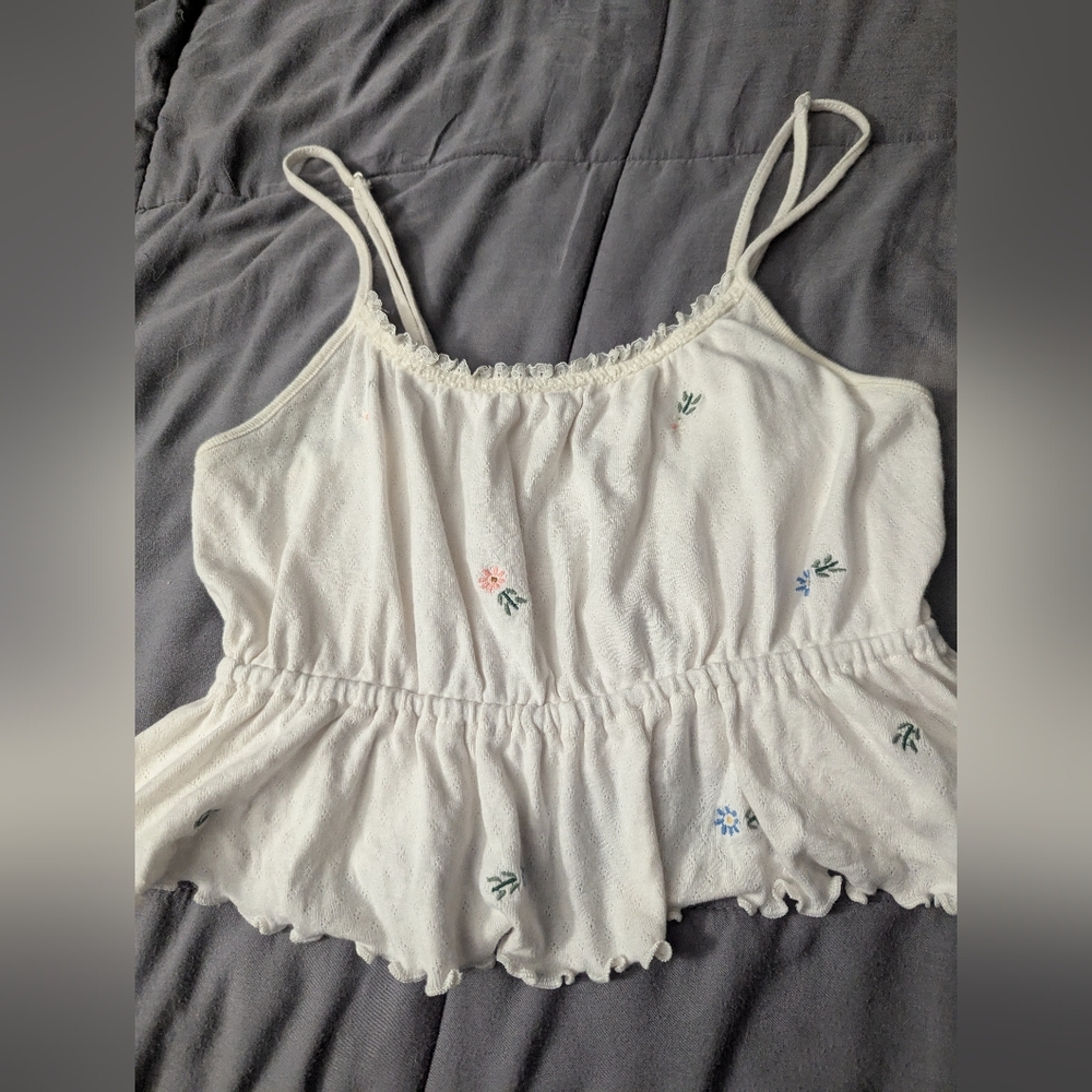 American Eagle Outfitters White Camisole with Floral Embroidery